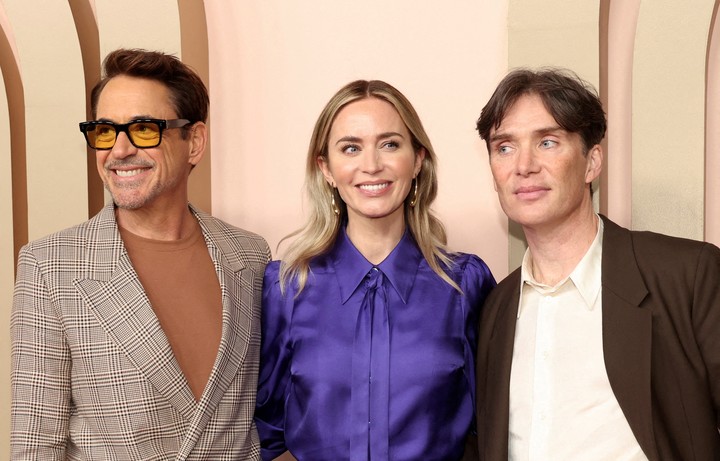 Candidatos. Robert Downey Jr., Emily Blunt y Cillian Murphy, todos nominados por "Oppenheimer", la gran favorita. Foto Reuter