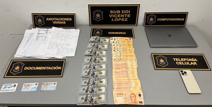Material incautado por la UFI de Vicente López en el allanamiento a Wenance