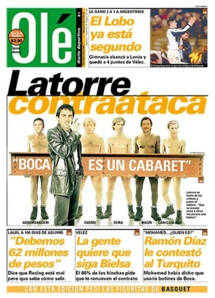 21/4/98: Gambetita Latorre hablaba y tiraba aquello del cabaret de Boca. Una tapa que quedó en la historia.