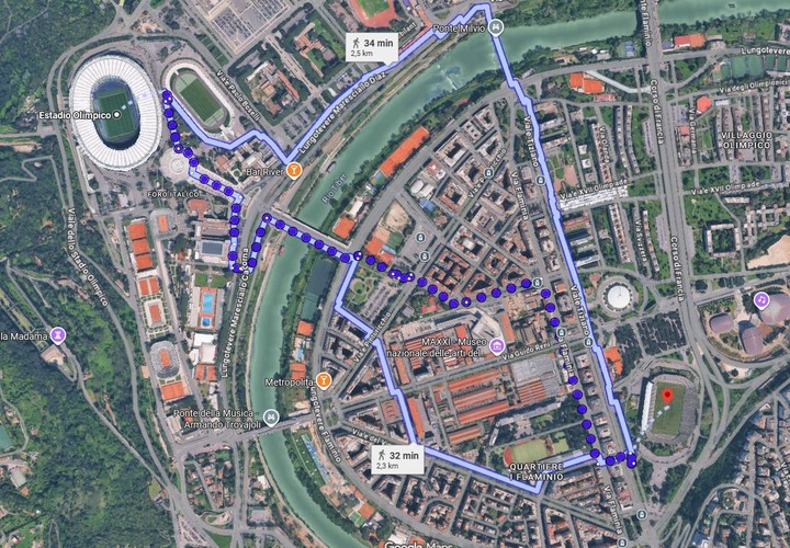 La cercanía entre el estadio Olímpico de Roma y el Flaminio.