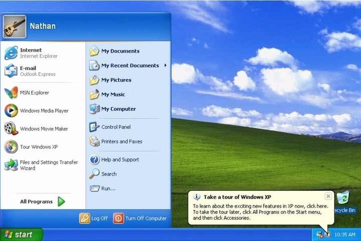Windows XP perfeccionó la barra de inicio que había introducido Windows 95. Foto: Archivo