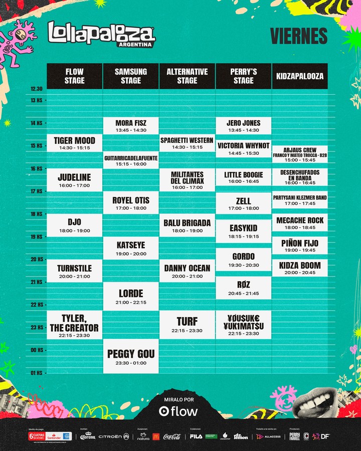 Lollapalooza Argentina 2026: horarios día 1.