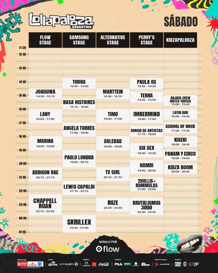 Lollapalooza Argentina 2026: horarios día 2. 