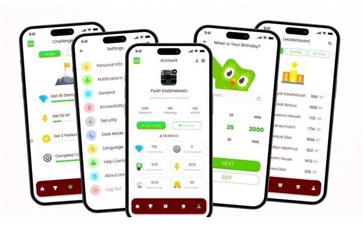 Duolingo con una interfaz infantil y contenidos para nivel medio.
