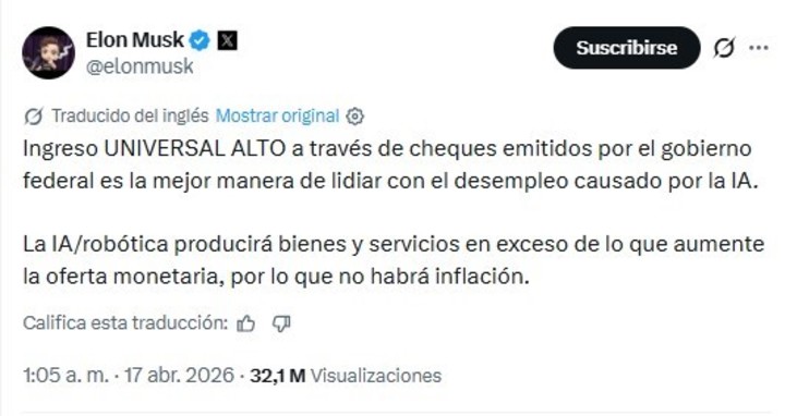 Ingresos universales y trabajo opcional: Elon Musk reveló su plan ante la crisis laboral que traerá la IA