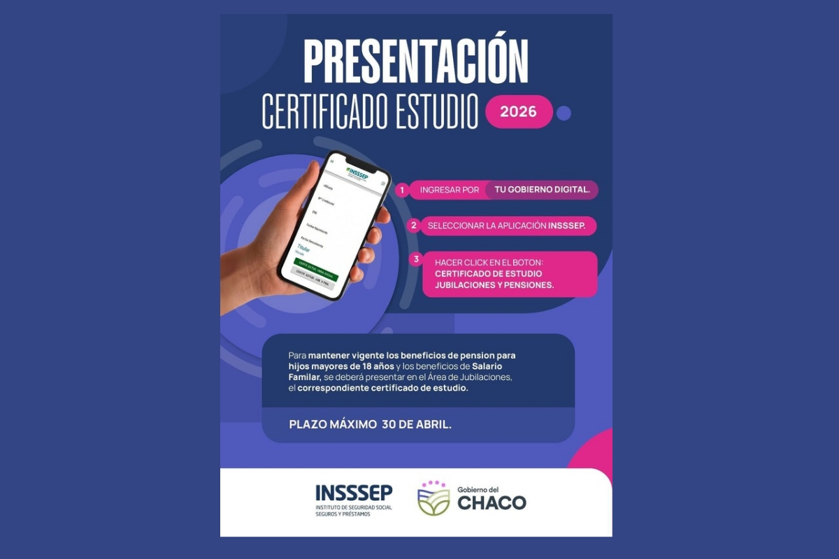 INSSSEP: RECUERDA QUE ESTE 30 DE ABRIL ES EL PLAZO MÁXIMO PARA PRESENTAR CERTIFICADOS DE ESCOLARIDAD