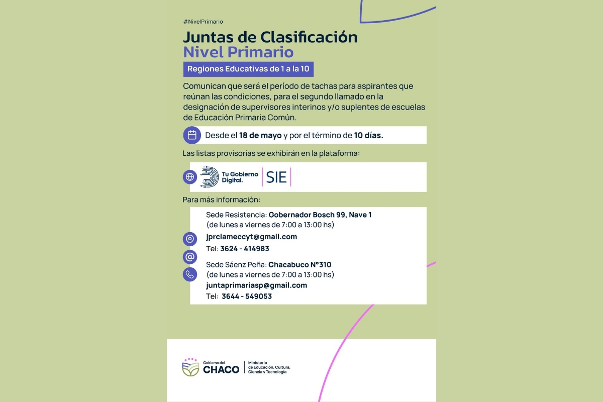 NIVEL PRIMARIO: INICIA EL PERÍODO DE TACHAS PARA LA DESIGNACIÓN DE SUPERVISORES