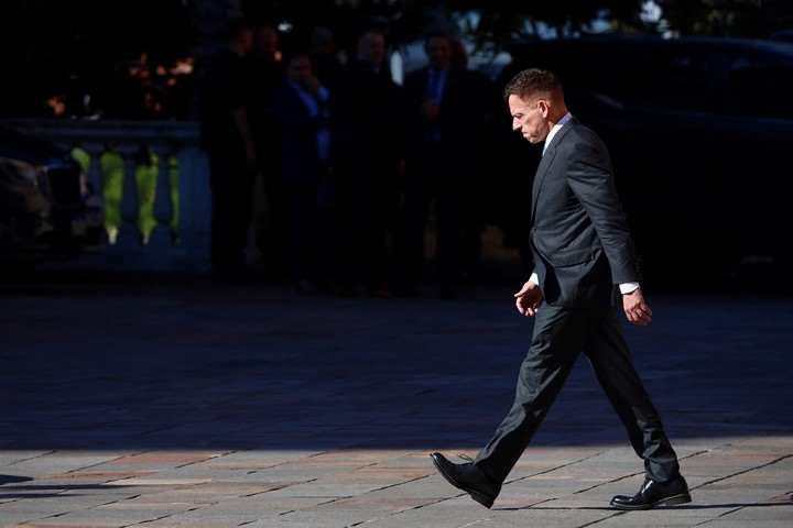 El multimillonario estadounidense y inversor de capital riesgo Peter Thiel luego de una reunión con Milei en la Casa Rosada, el 23 de abril de 2026. REUTERS/Matias Baglietto