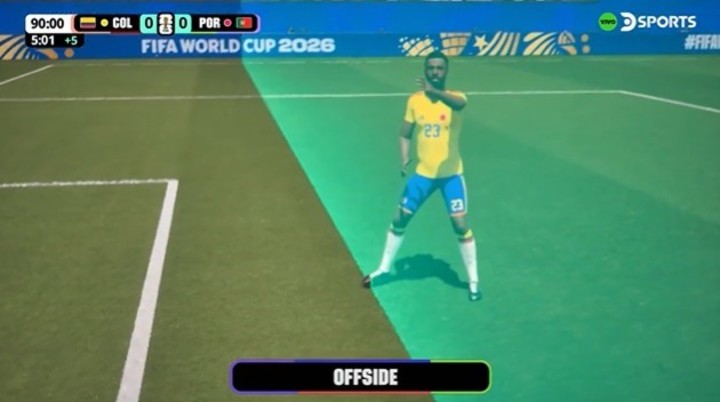 El offside a Davinson Sánchez. (Captura TV)