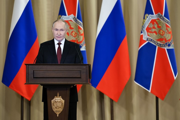 Putin durante un discurso en la Junta del Servicio Federal de Seguridad (FSB), en Moscú, Rusia, en 2025.