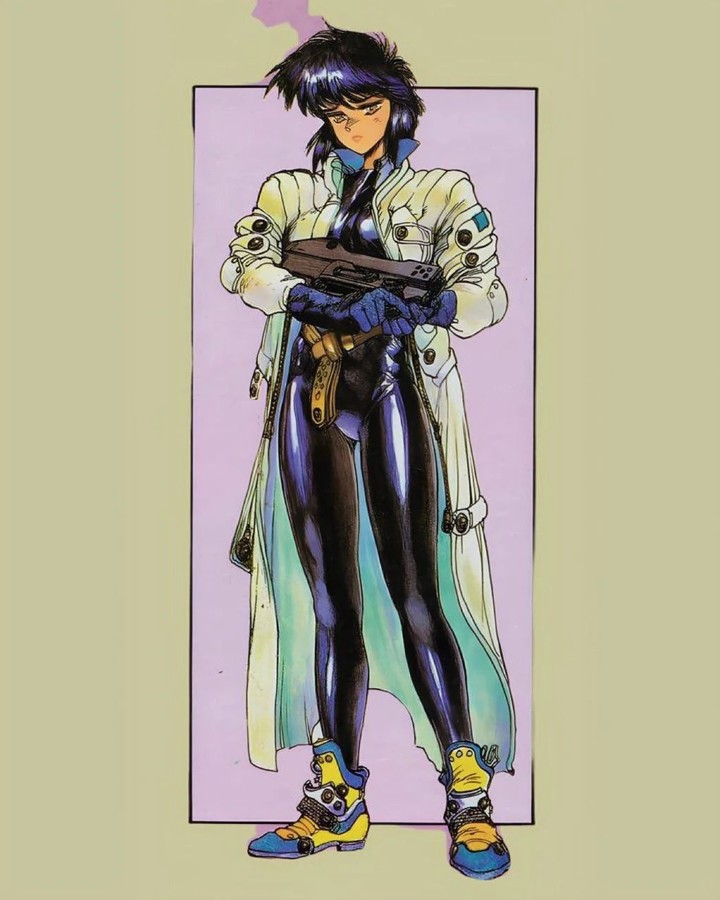 Un dibuto de la Mayor Motoko Kusanagi realizado por Masamune Shirow en 1989.