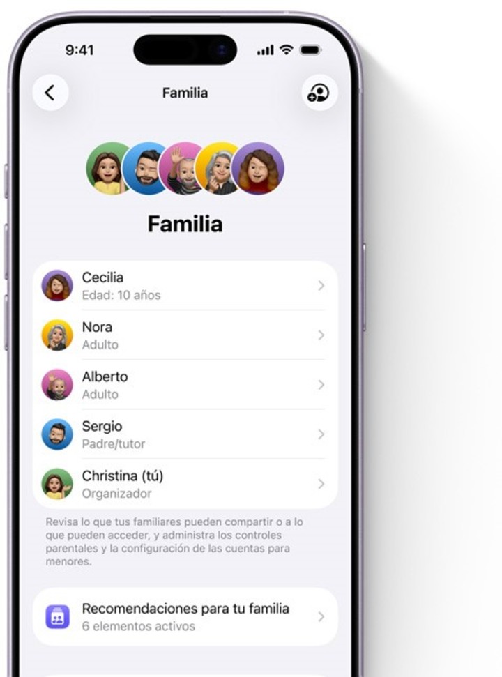 En Familia, la función de control parental de Apple.
