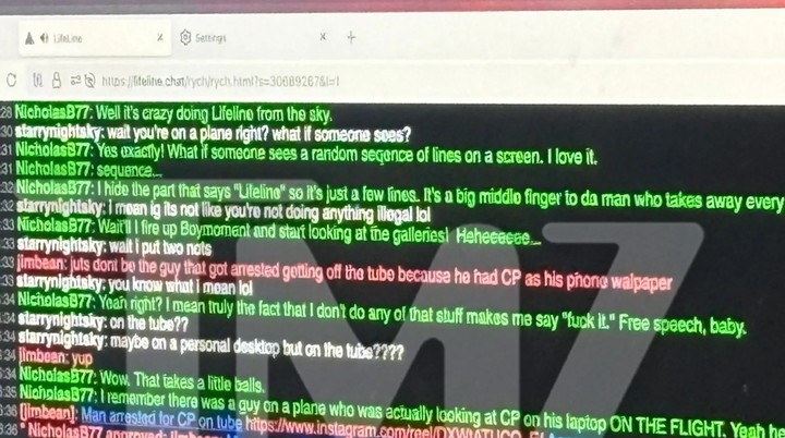 Los chats que fueron capturados por pasajeros en el avión. Foto: TMZ