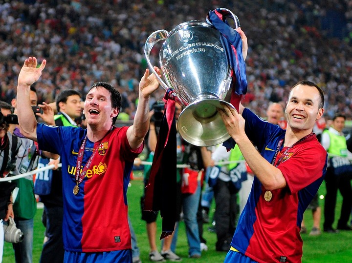 Messi y otra Champions en 2009. (AP Photo/Manu Fernandez, File)