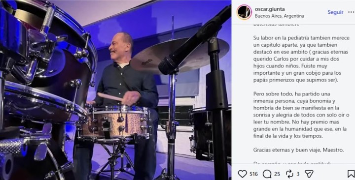 Oscar Giunta le dedicó unas sentidas palabras a Carlos Riganti tras su fallecimiento. | Foto: INstagram