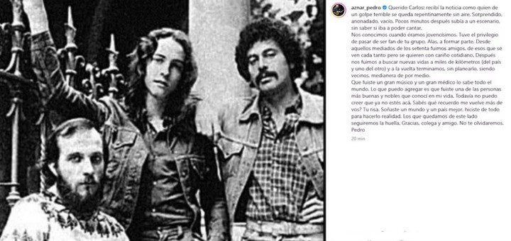 Pedro Aznar despidió a Carlos Riganti en redes sociales. | Foto: Instagram