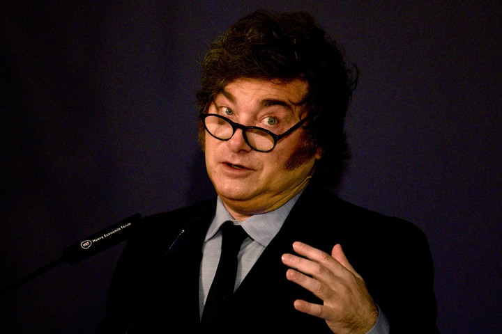 Javier Milei, en el Forum Europa en el Real Casino de Madrid, España, el pasado 21 de octubre de 2026. Foto: Cézaro De Luca